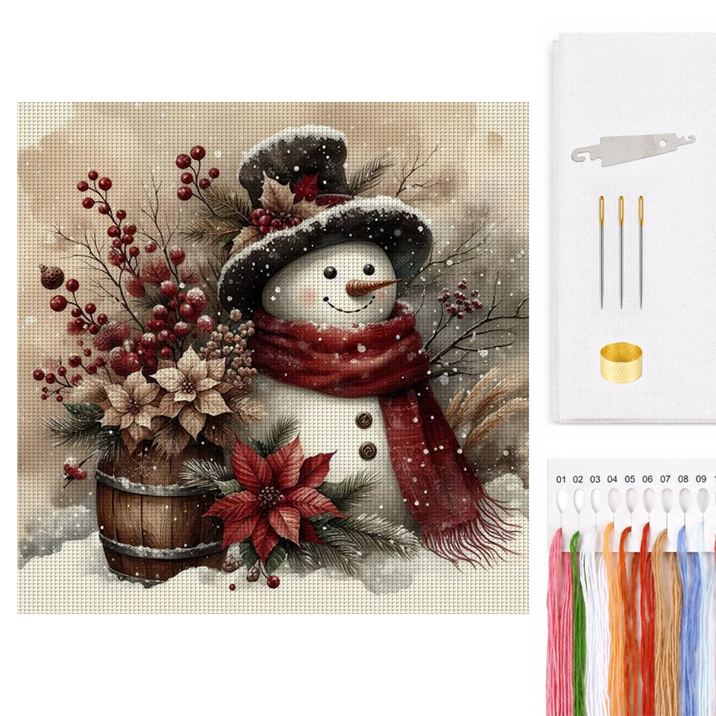 Winter Snowman - Full 11CT Counted Cross Stitch 40x40CM - Huacan