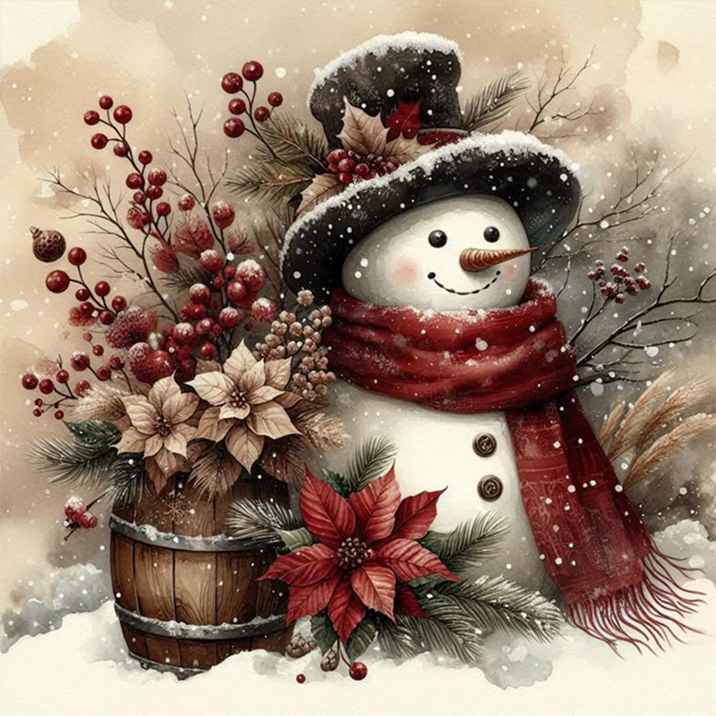 Winter Snowman - Full 11CT Counted Cross Stitch 40x40CM - Huacan