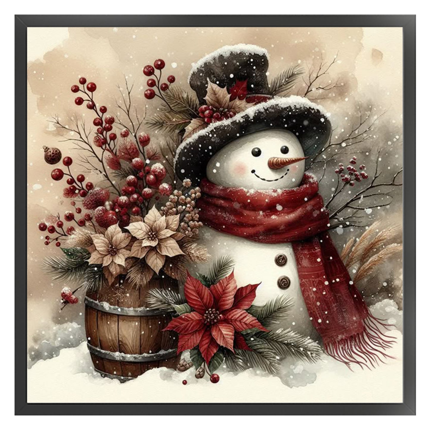 Winter Snowman - Full 11CT Counted Cross Stitch 40x40CM - Huacan