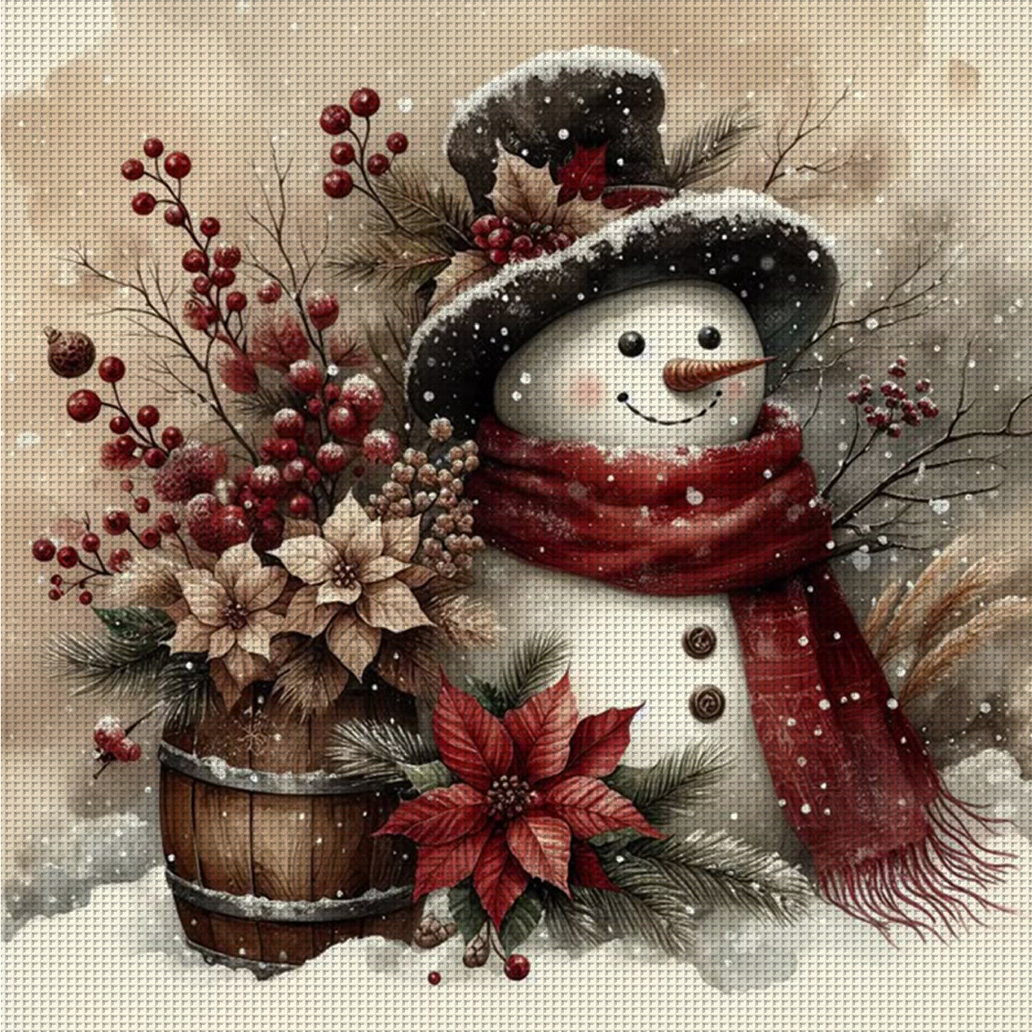 Winter Snowman - Full 11CT Counted Cross Stitch 40x40CM - Huacan