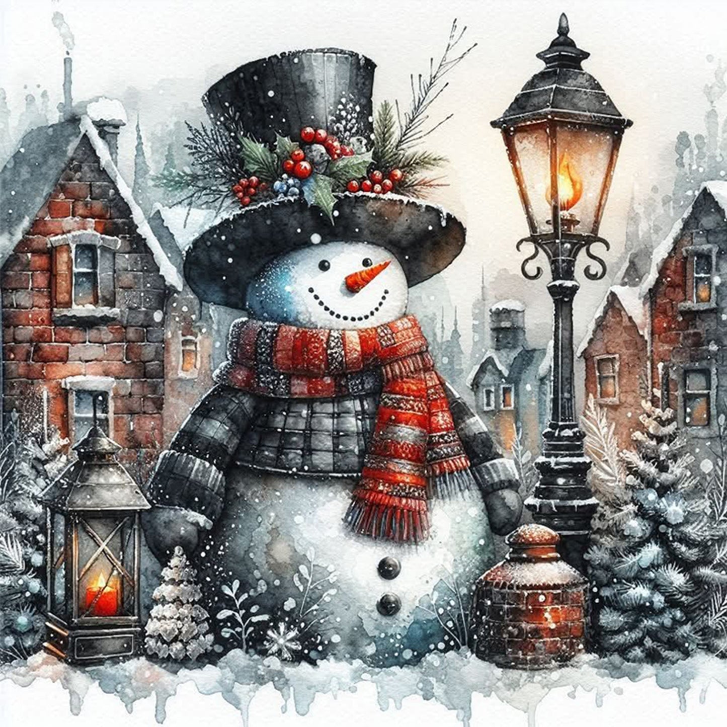 Winter Snowman - Full 11CT Counted Cross Stitch 40x40CM - Huacan