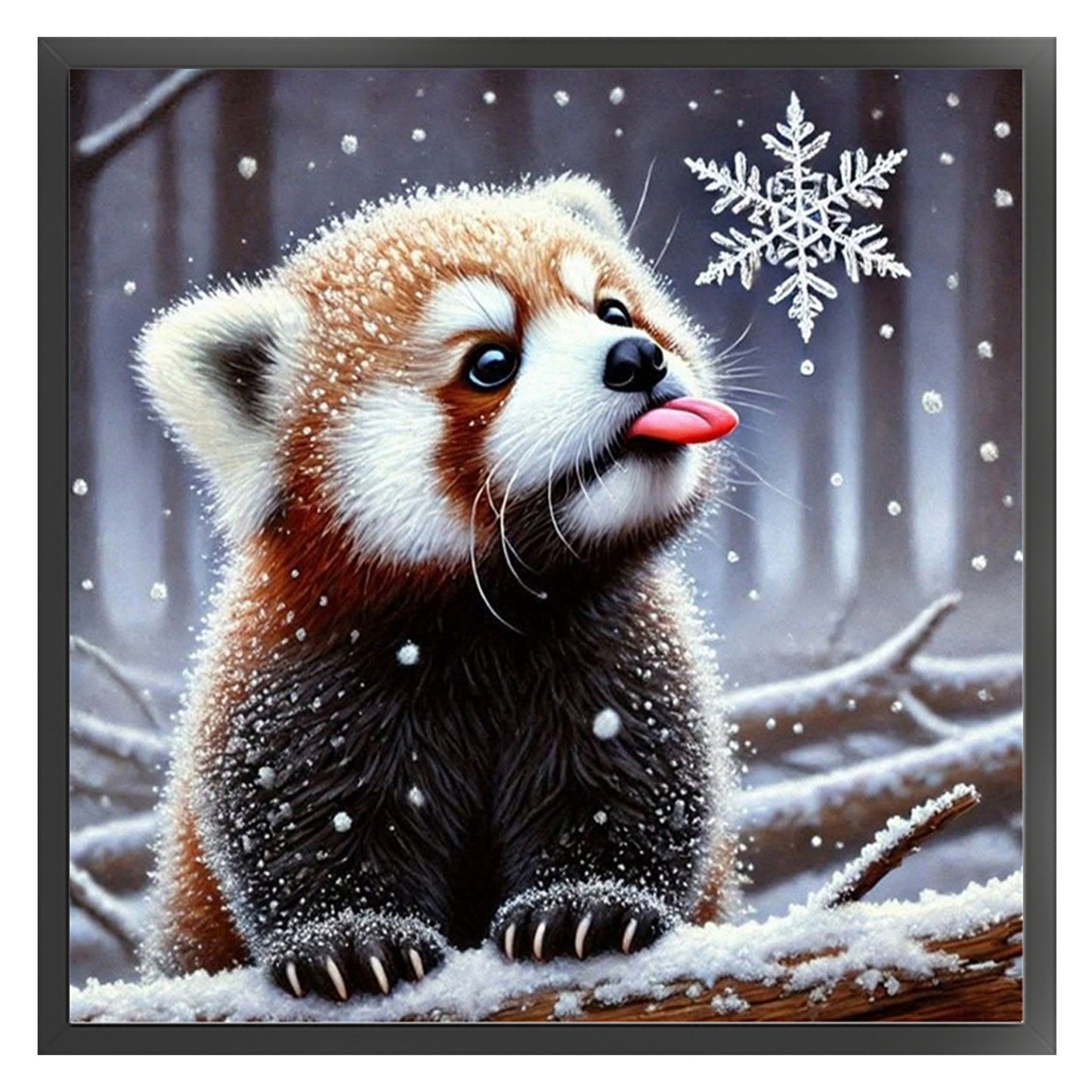 Red Panda In Snow - Full 11CT Stamped Cross Stitch 40x40CM - Huacan