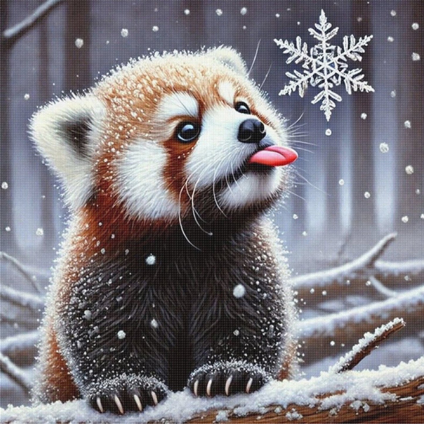 Red Panda In Snow - Full 11CT Stamped Cross Stitch 40x40CM - Huacan