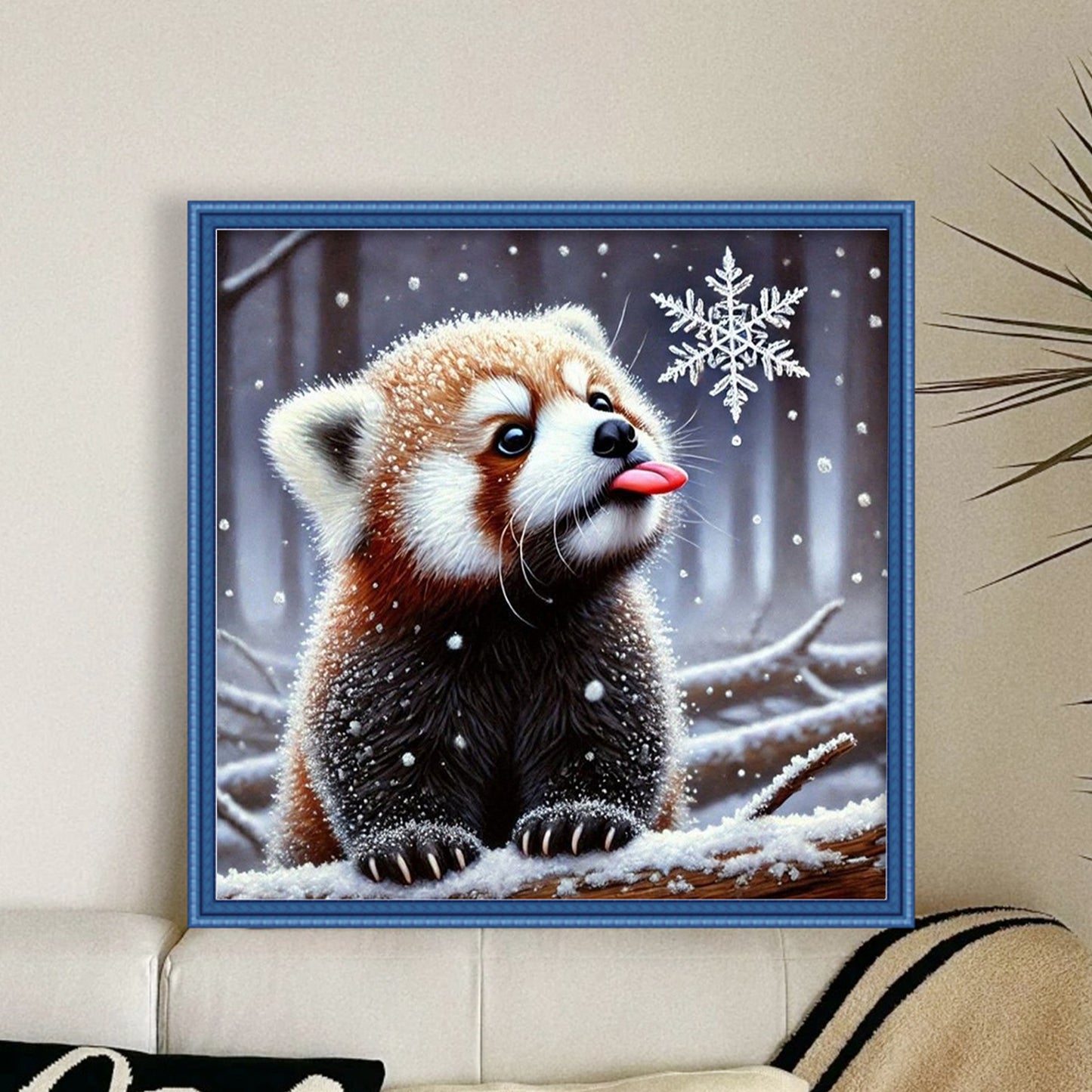Red Panda In Snow - Full 11CT Stamped Cross Stitch 40x40CM - Huacan