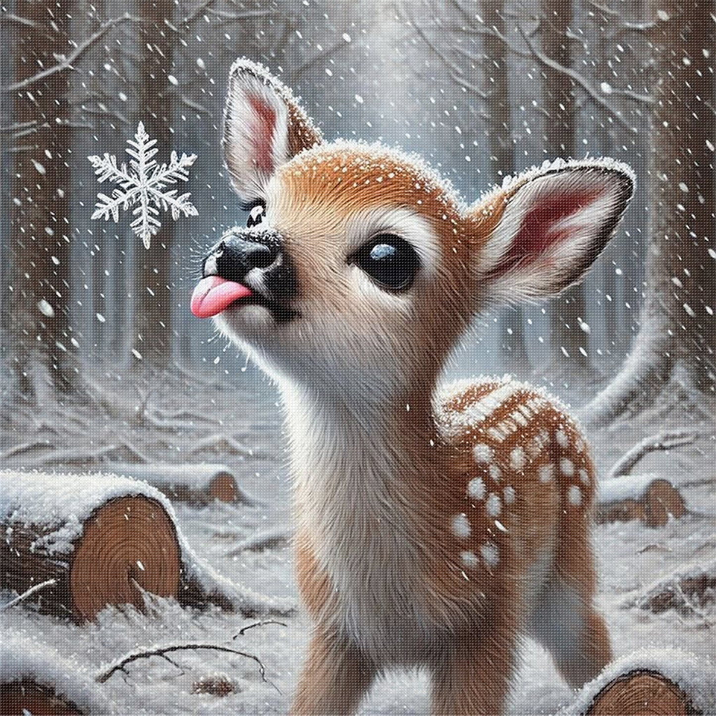 Sika Deer In Snow - Full 11CT Stamped Cross Stitch 40x40CM - Huacan