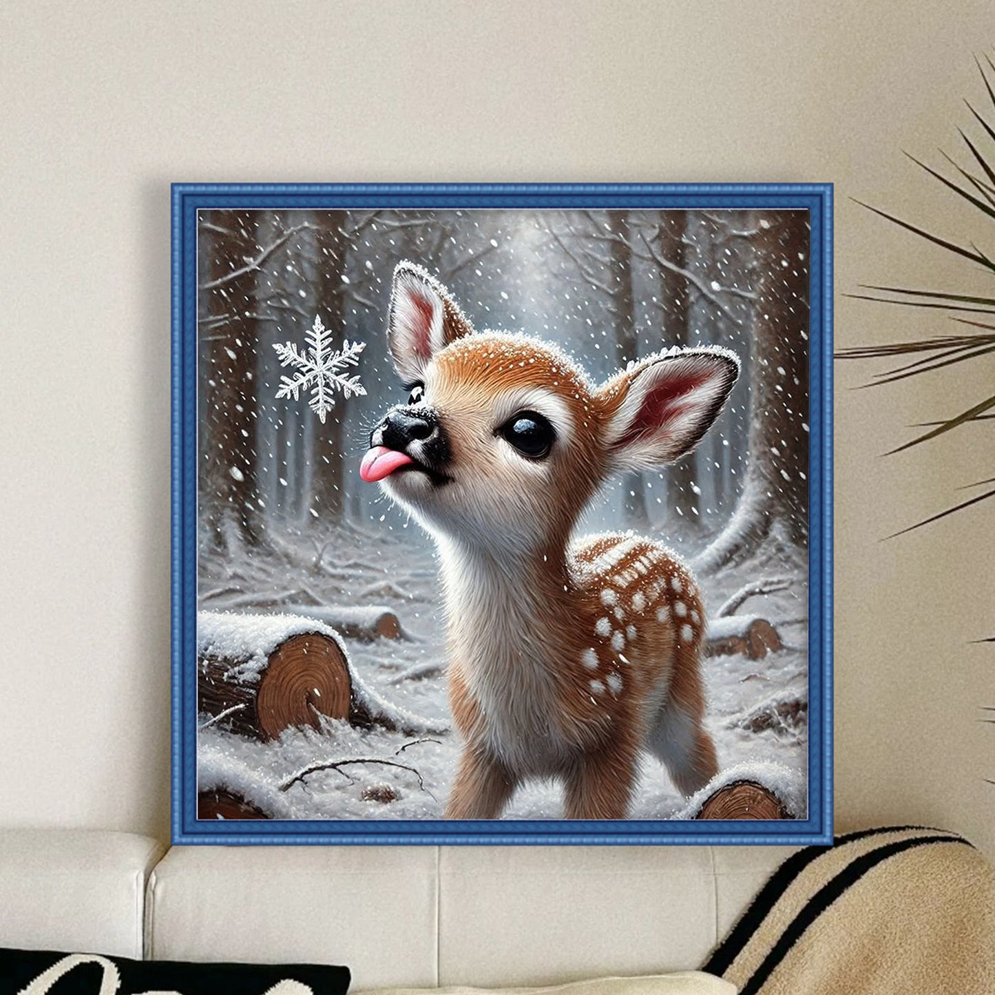 Sika Deer In Snow - Full 11CT Stamped Cross Stitch 40x40CM - Huacan
