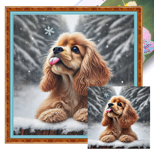 Cavalier King Charles Spaniel-Dog In Snow - Full 11CT Stamped Cross Stitch 40x40CM - Huacan