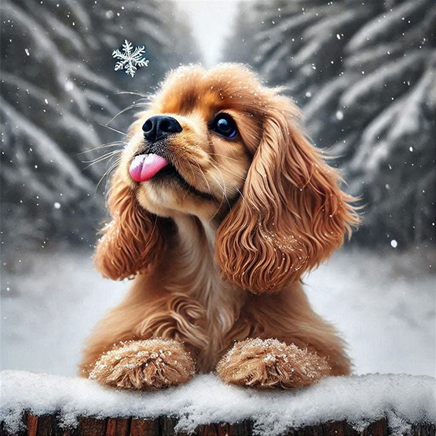 Cavalier King Charles Spaniel-Dog In Snow - Full 11CT Stamped Cross Stitch 40x40CM - Huacan