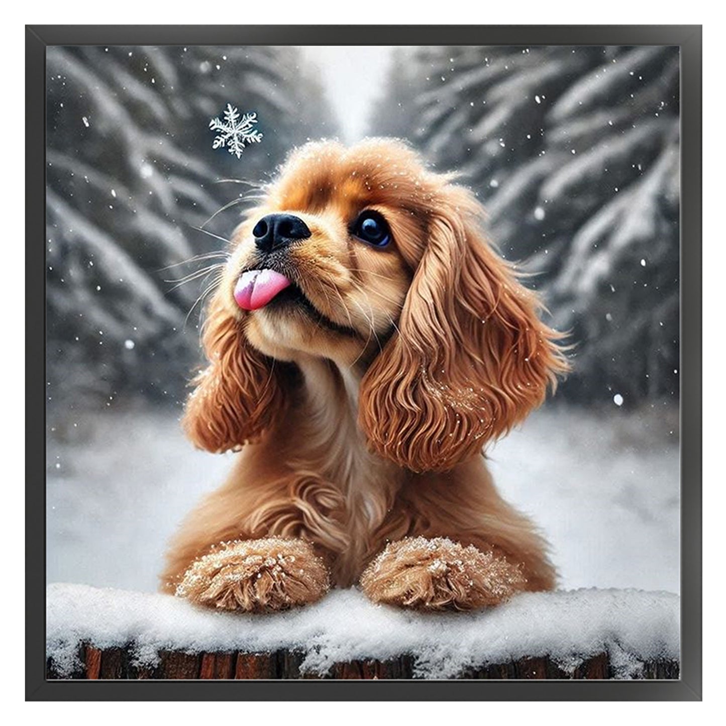 Cavalier King Charles Spaniel-Dog In Snow - Full 11CT Stamped Cross Stitch 40x40CM - Huacan