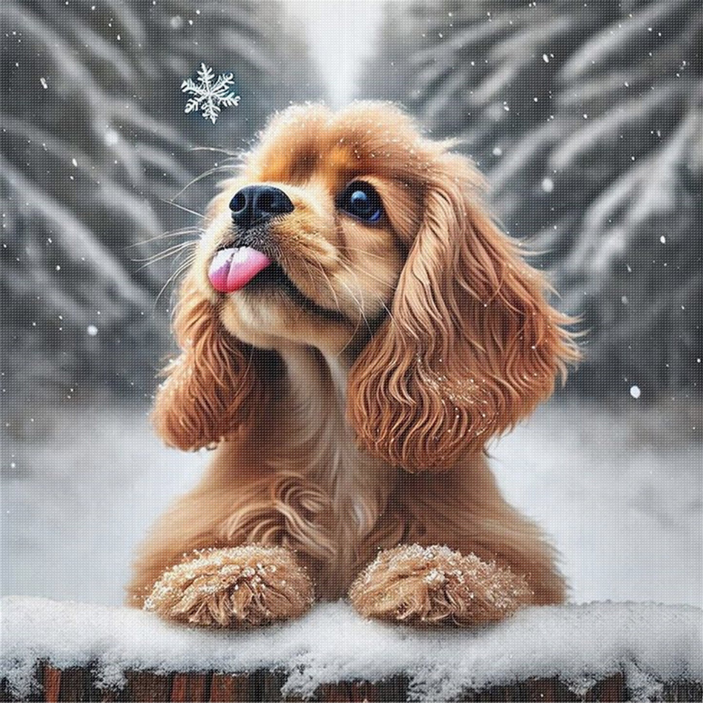 Cavalier King Charles Spaniel-Dog In Snow - Full 11CT Stamped Cross Stitch 40x40CM - Huacan