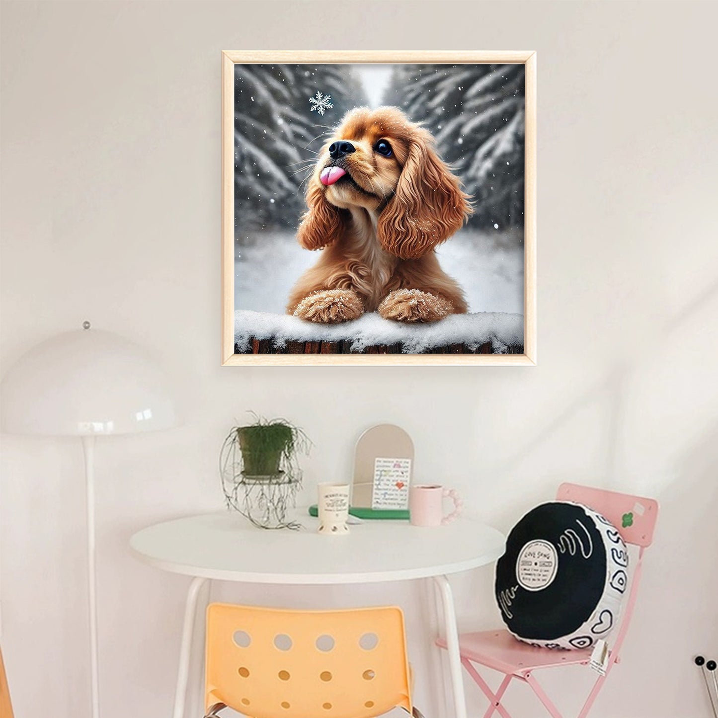Cavalier King Charles Spaniel-Dog In Snow - Full 11CT Stamped Cross Stitch 40x40CM - Huacan