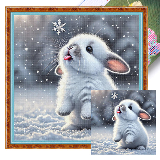 Rabbit In Snow - Full 11CT Stamped Cross Stitch 40x40CM - Huacan