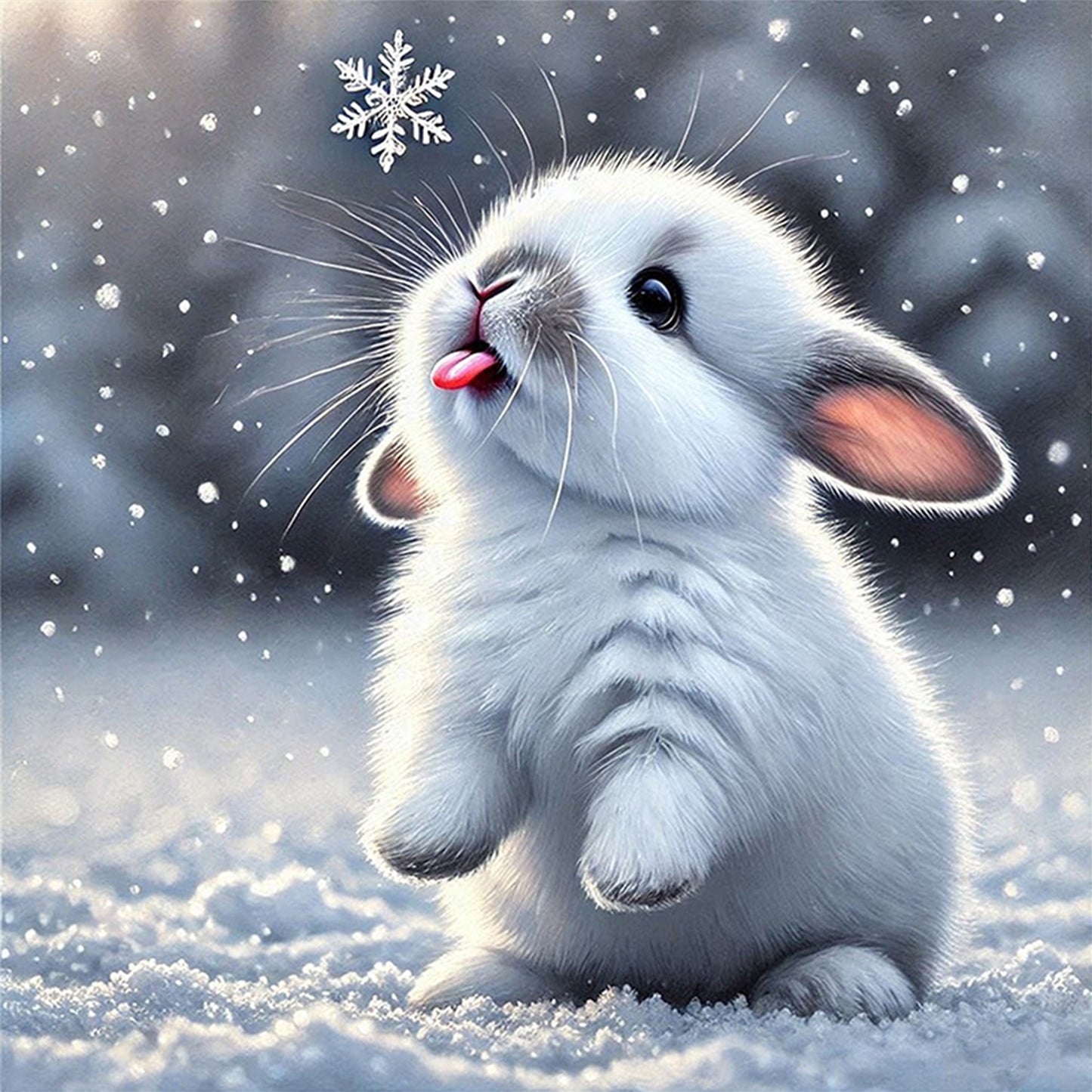 Rabbit In Snow - Full 11CT Stamped Cross Stitch 40x40CM - Huacan