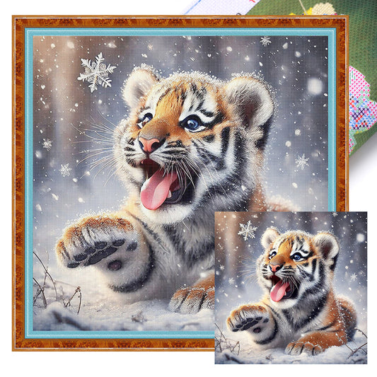 Tiger In Snow - Full 11CT Stamped Cross Stitch 40x40CM - Huacan