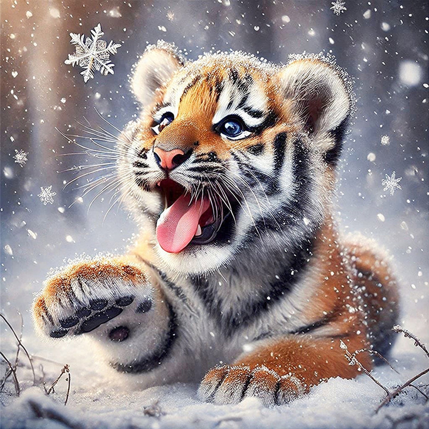 Tiger In Snow - Full 11CT Stamped Cross Stitch 40x40CM - Huacan
