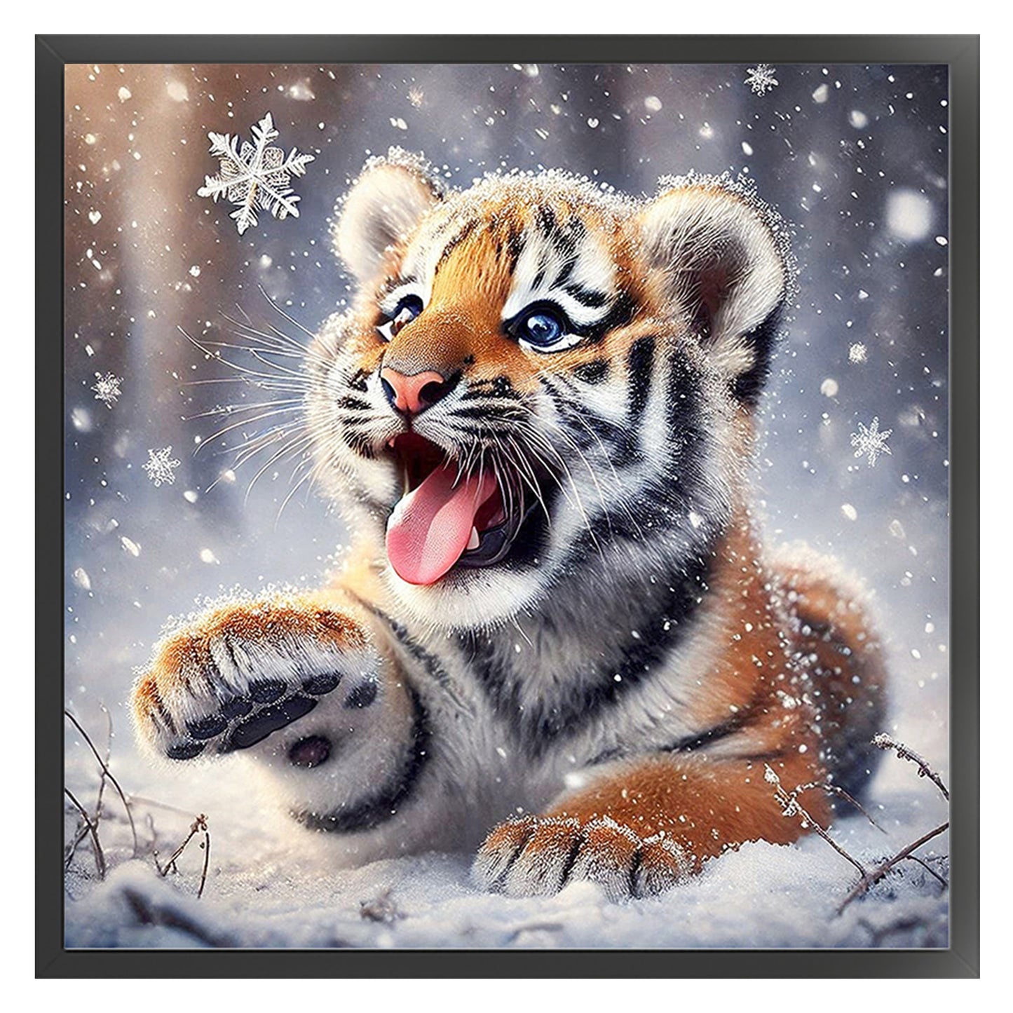Tiger In Snow - Full 11CT Stamped Cross Stitch 40x40CM - Huacan