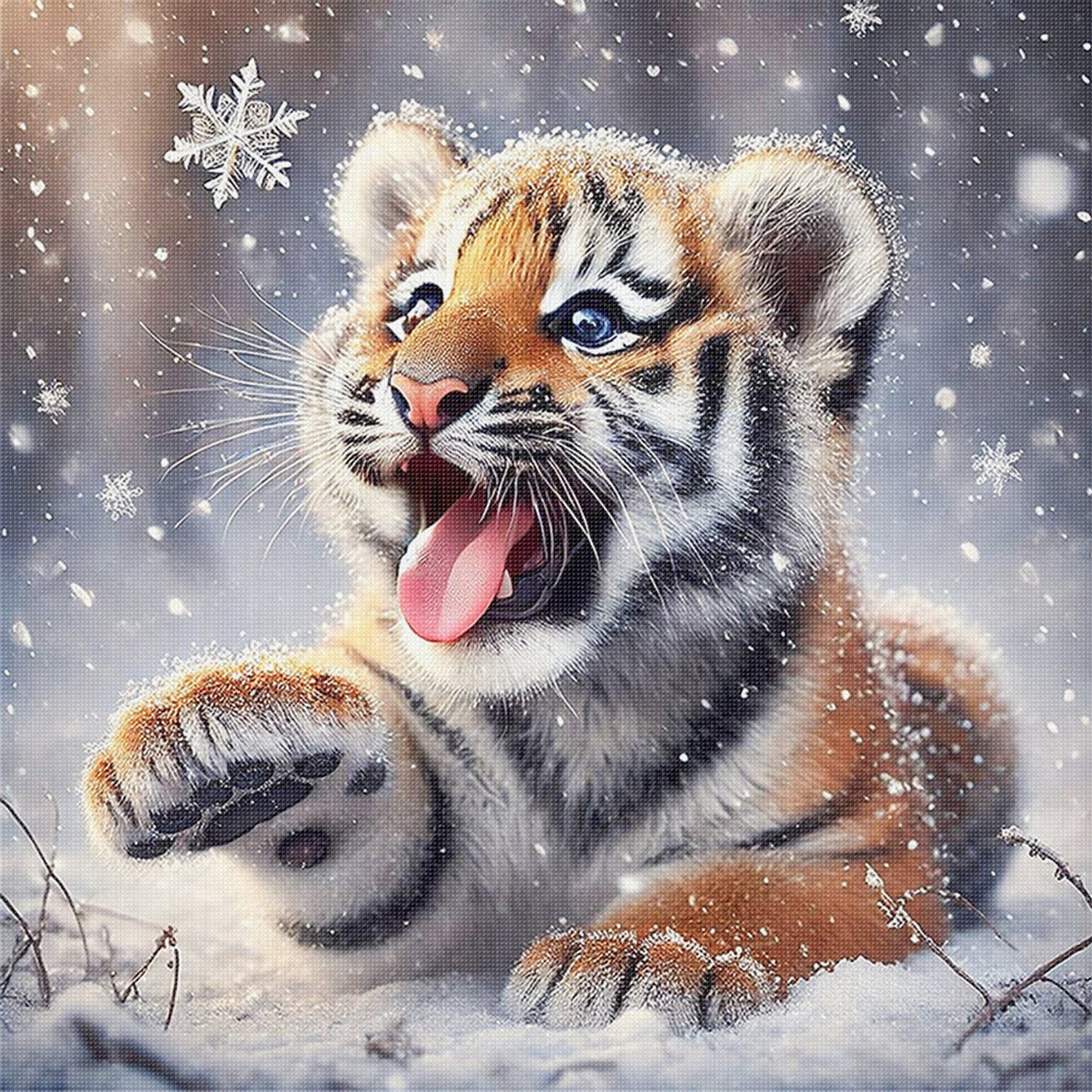 Tiger In Snow - Full 11CT Stamped Cross Stitch 40x40CM - Huacan