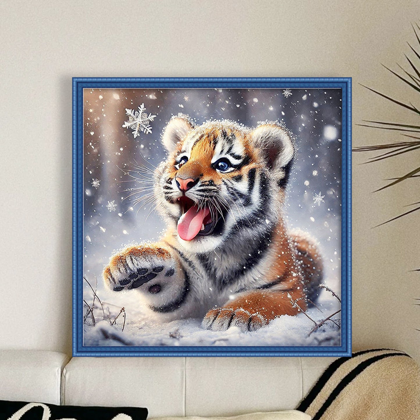 Tiger In Snow - Full 11CT Stamped Cross Stitch 40x40CM - Huacan