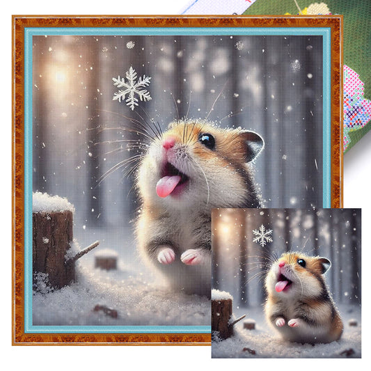 Hamster In Snow - Full 11CT Stamped Cross Stitch 40x40CM - Huacan