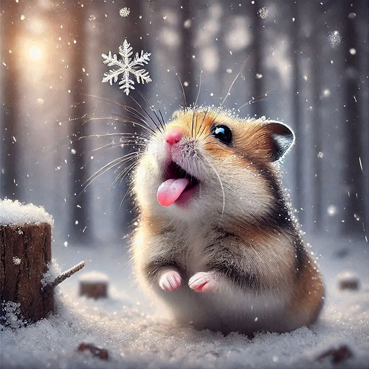 Hamster In Snow - Full 11CT Stamped Cross Stitch 40x40CM - Huacan