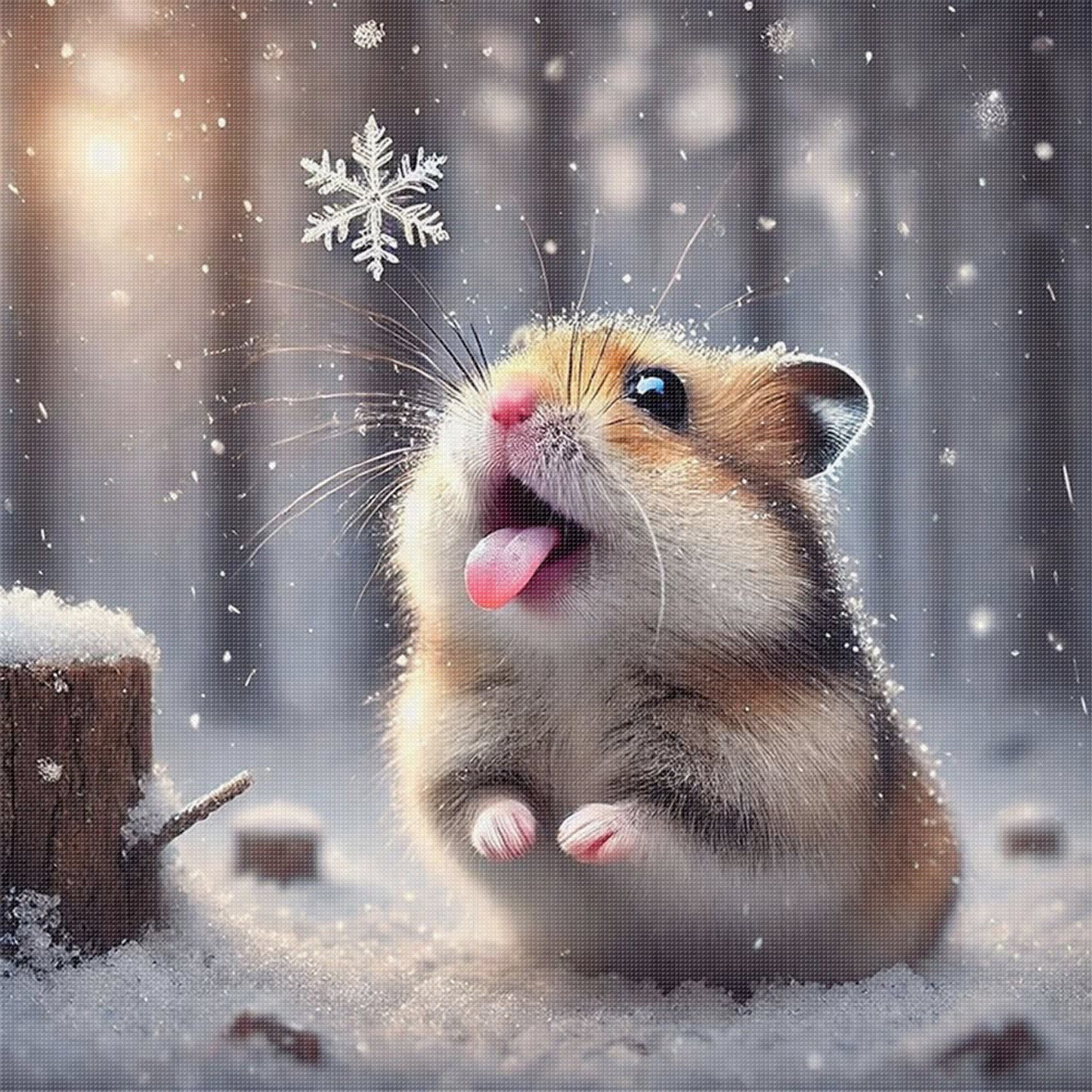 Hamster In Snow - Full 11CT Stamped Cross Stitch 40x40CM - Huacan