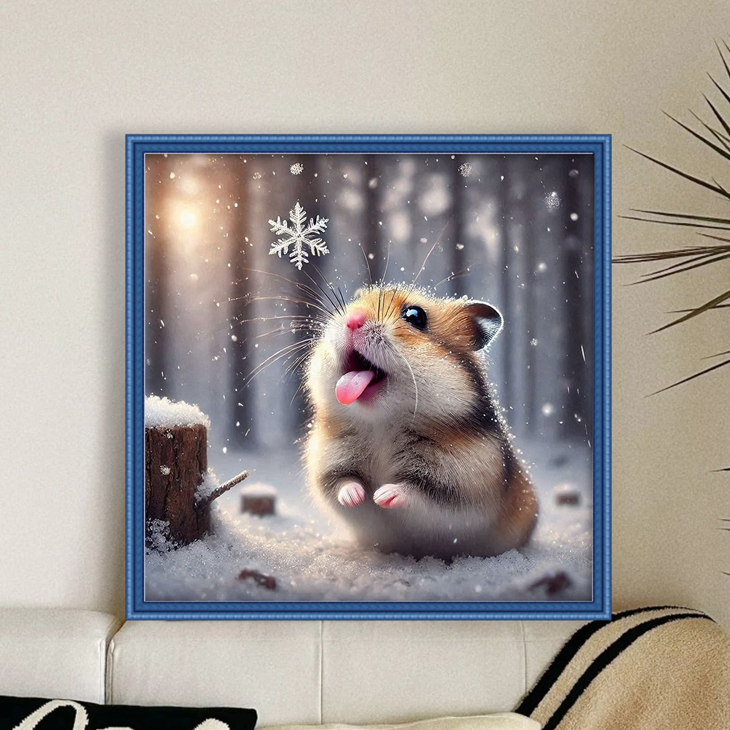 Hamster In Snow - Full 11CT Stamped Cross Stitch 40x40CM - Huacan