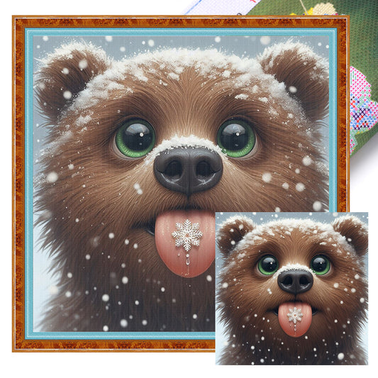 Bear In Snow - Full 11CT Stamped Cross Stitch 40x40CM - Huacan