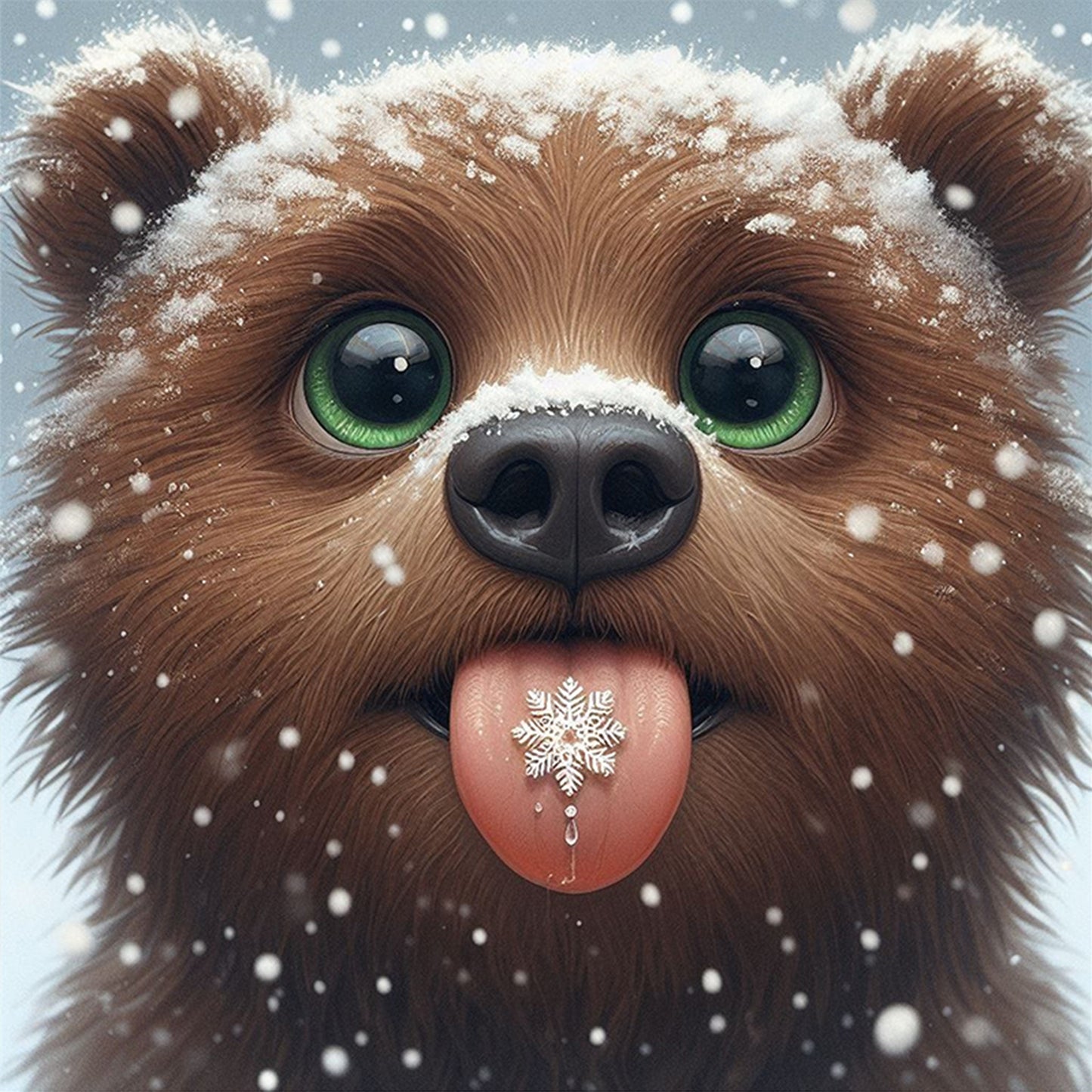 Bear In Snow - Full 11CT Stamped Cross Stitch 40x40CM - Huacan