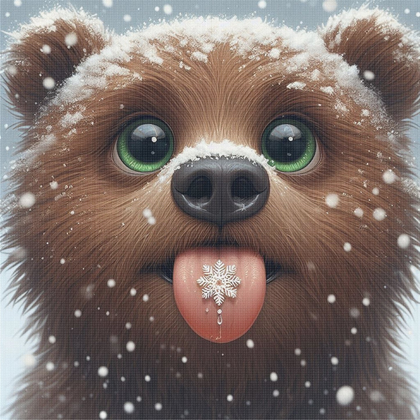 Bear In Snow - Full 11CT Stamped Cross Stitch 40x40CM - Huacan