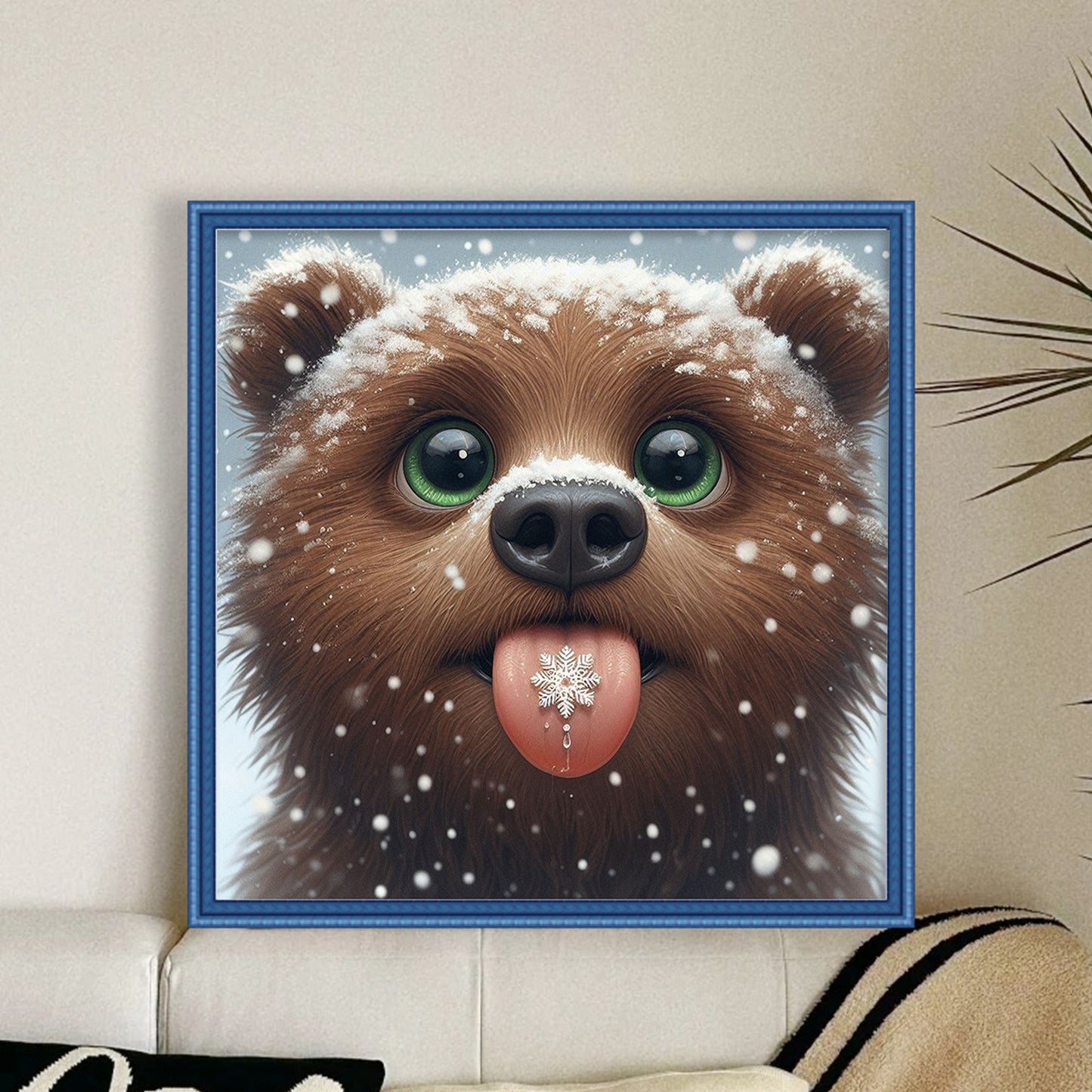 Bear In Snow - Full 11CT Stamped Cross Stitch 40x40CM - Huacan