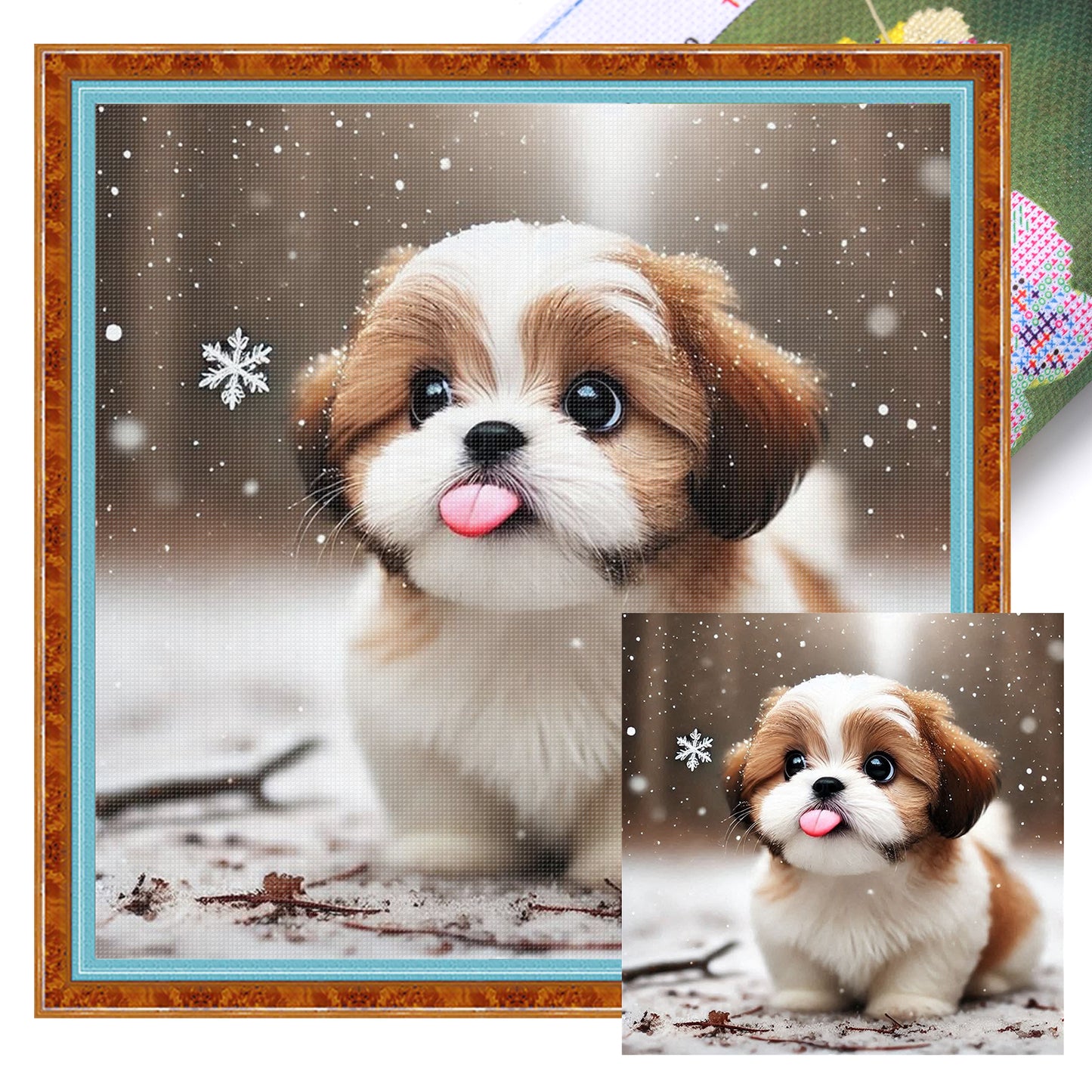 Shih Tzu In Snow-Dog - Full 11CT Stamped Cross Stitch 40x40CM - Huacan