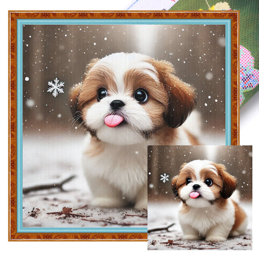 Shih Tzu In Snow-Dog - Full 11CT Stamped Cross Stitch 40x40CM - Huacan