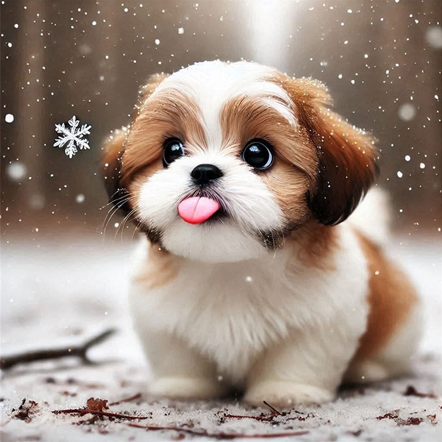 Shih Tzu In Snow-Dog - Full 11CT Stamped Cross Stitch 40x40CM - Huacan