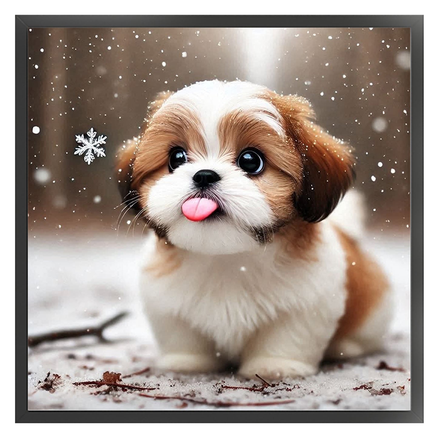 Shih Tzu In Snow-Dog - Full 11CT Stamped Cross Stitch 40x40CM - Huacan