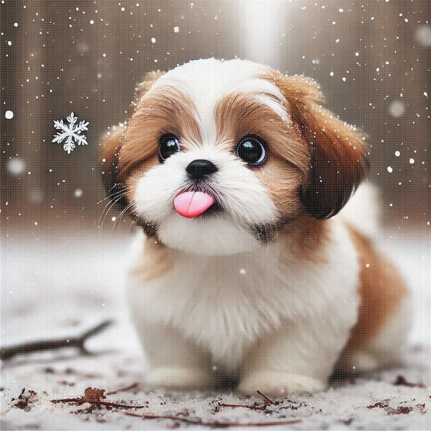 Shih Tzu In Snow-Dog - Full 11CT Stamped Cross Stitch 40x40CM - Huacan