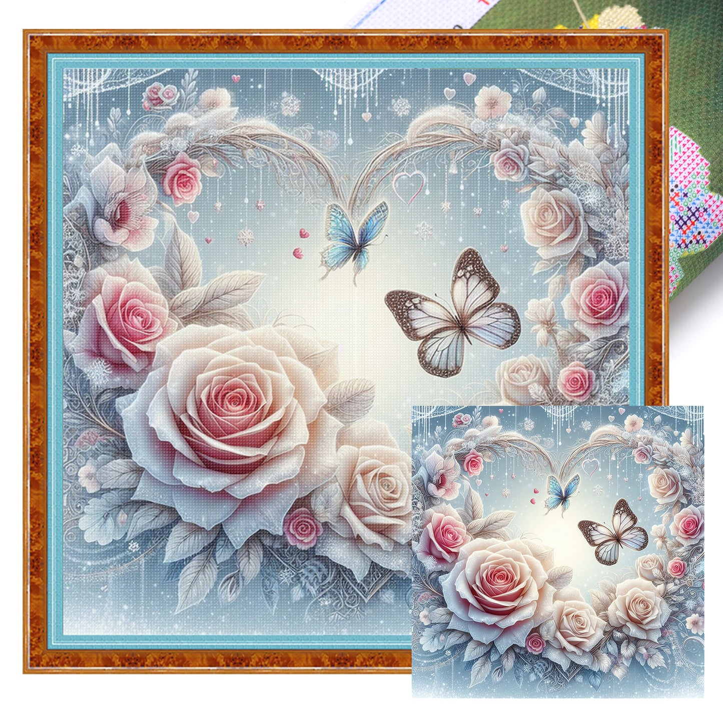 Rose And Butterfly - Full 11CT Stamped Cross Stitch 40x40CM - Huacan