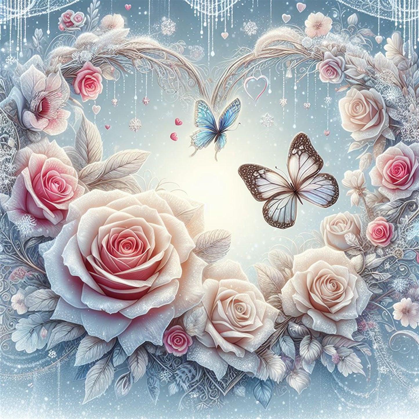 Rose And Butterfly - Full 11CT Stamped Cross Stitch 40x40CM - Huacan