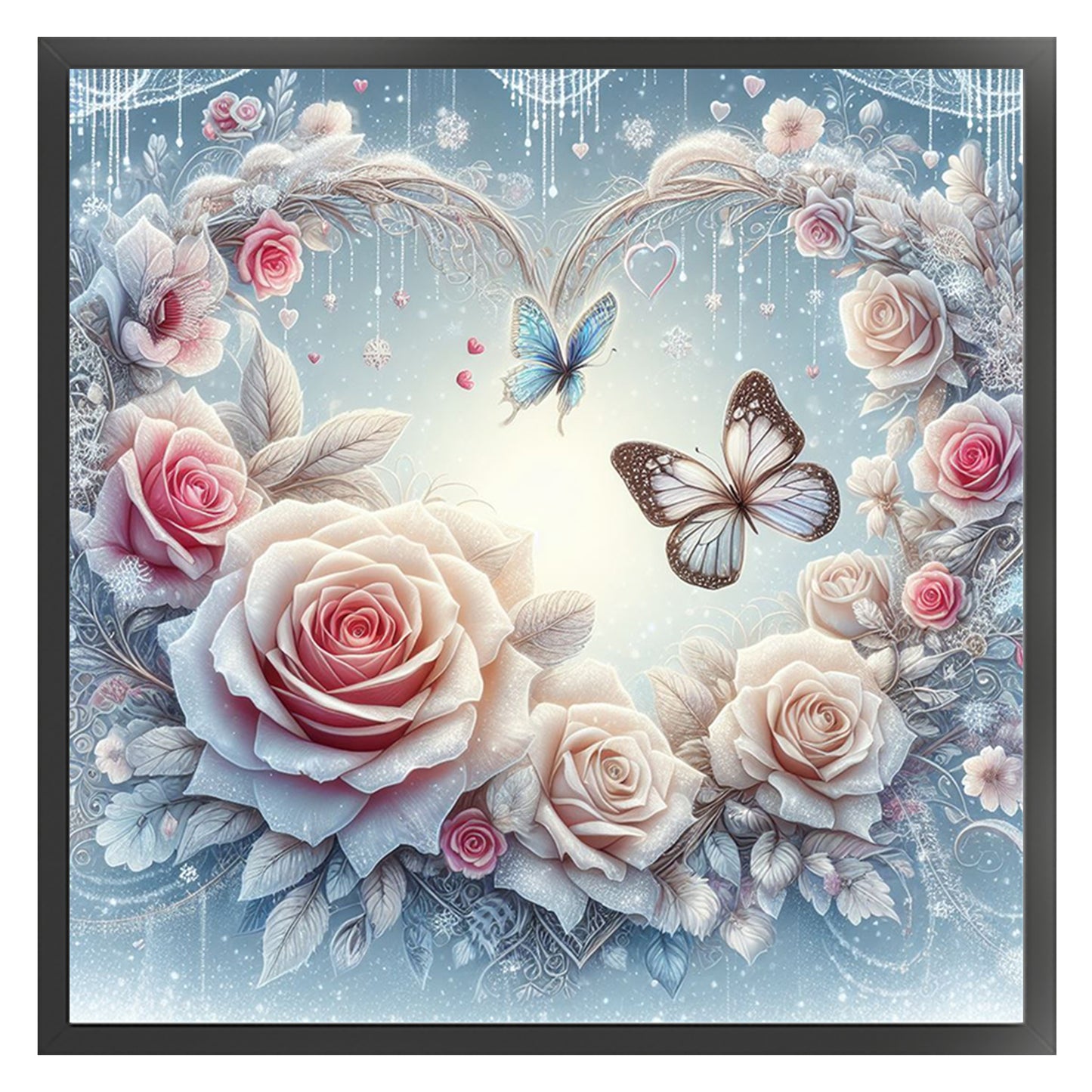 Rose And Butterfly - Full 11CT Stamped Cross Stitch 40x40CM - Huacan