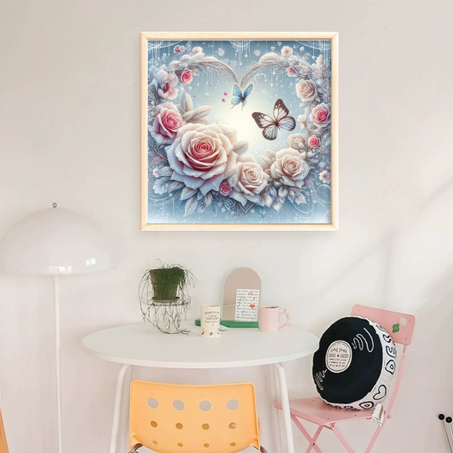 Rose And Butterfly - Full 11CT Stamped Cross Stitch 40x40CM - Huacan