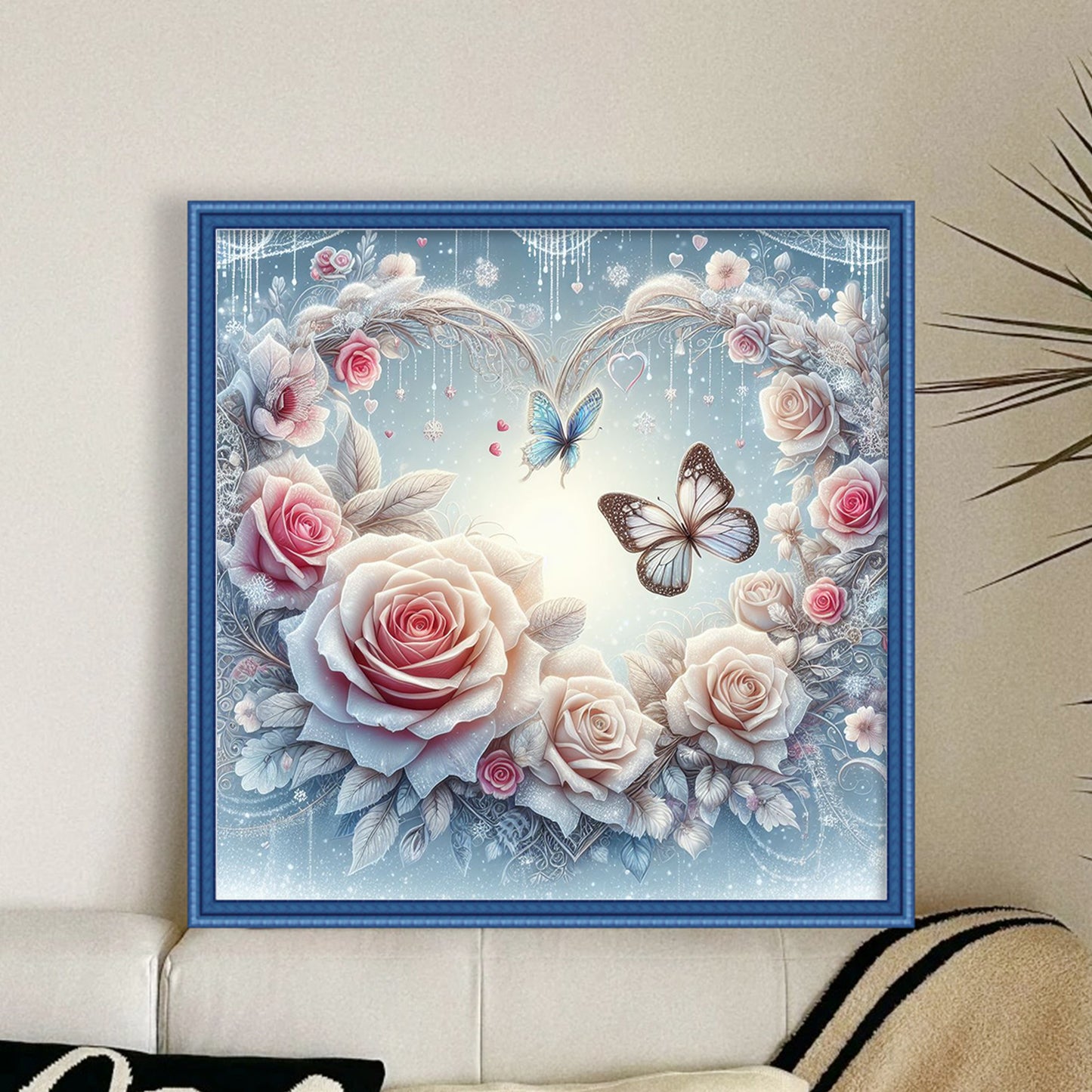 Rose And Butterfly - Full 11CT Stamped Cross Stitch 40x40CM - Huacan