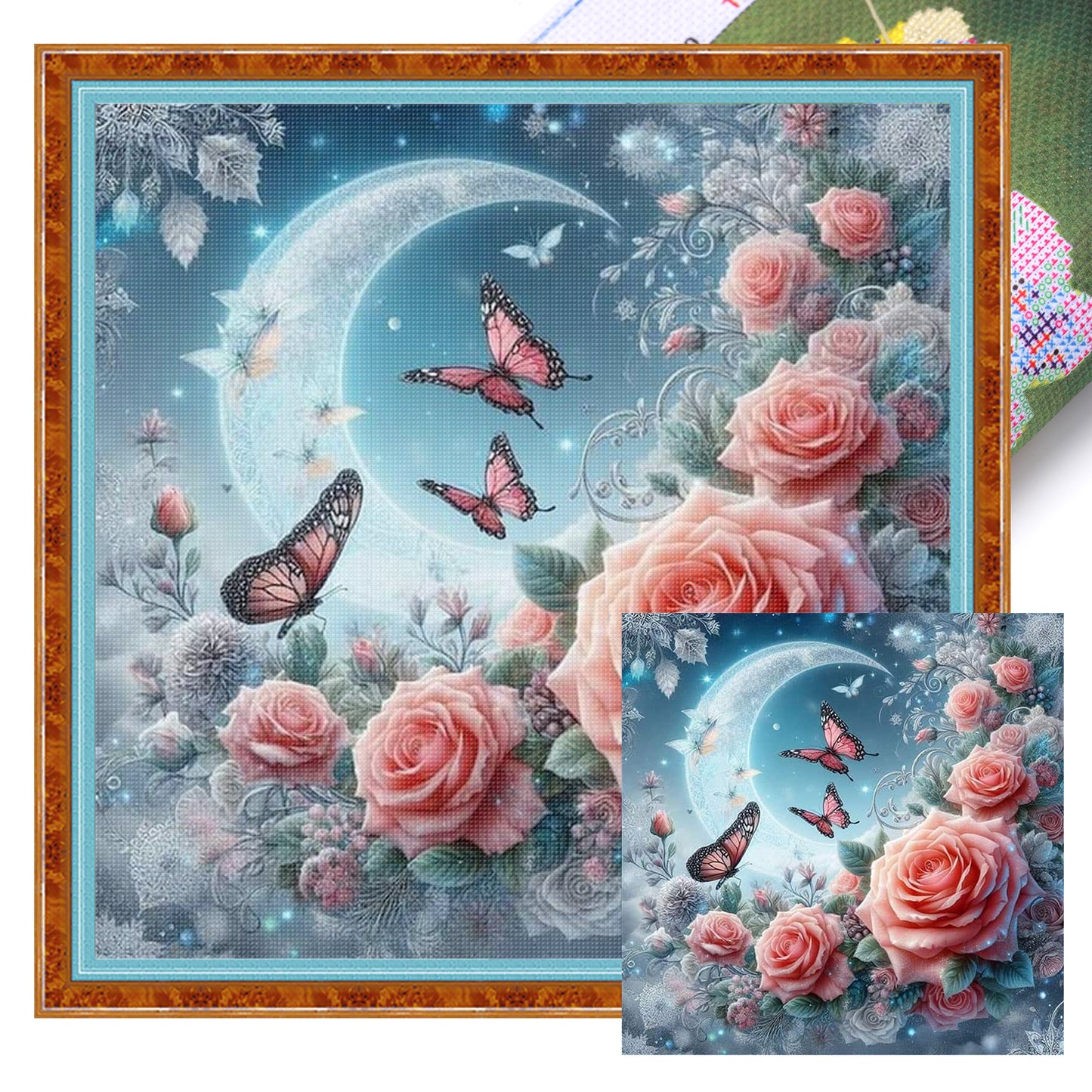 Rose And Butterfly - Full 11CT Stamped Cross Stitch 40x40CM - Huacan