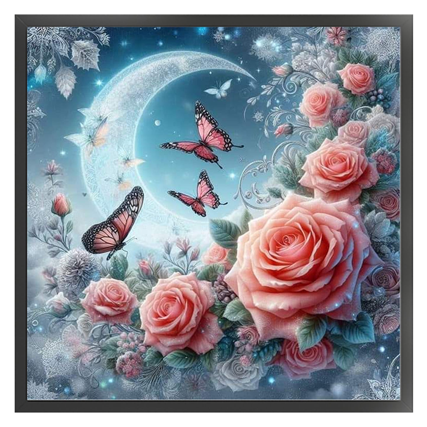 Rose And Butterfly - Full 11CT Stamped Cross Stitch 40x40CM - Huacan