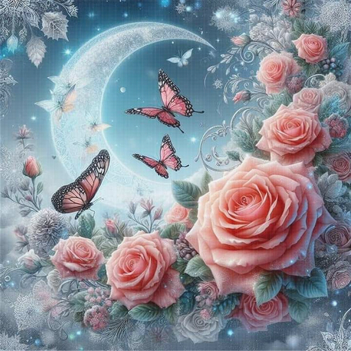 Rose And Butterfly - Full 11CT Stamped Cross Stitch 40x40CM - Huacan