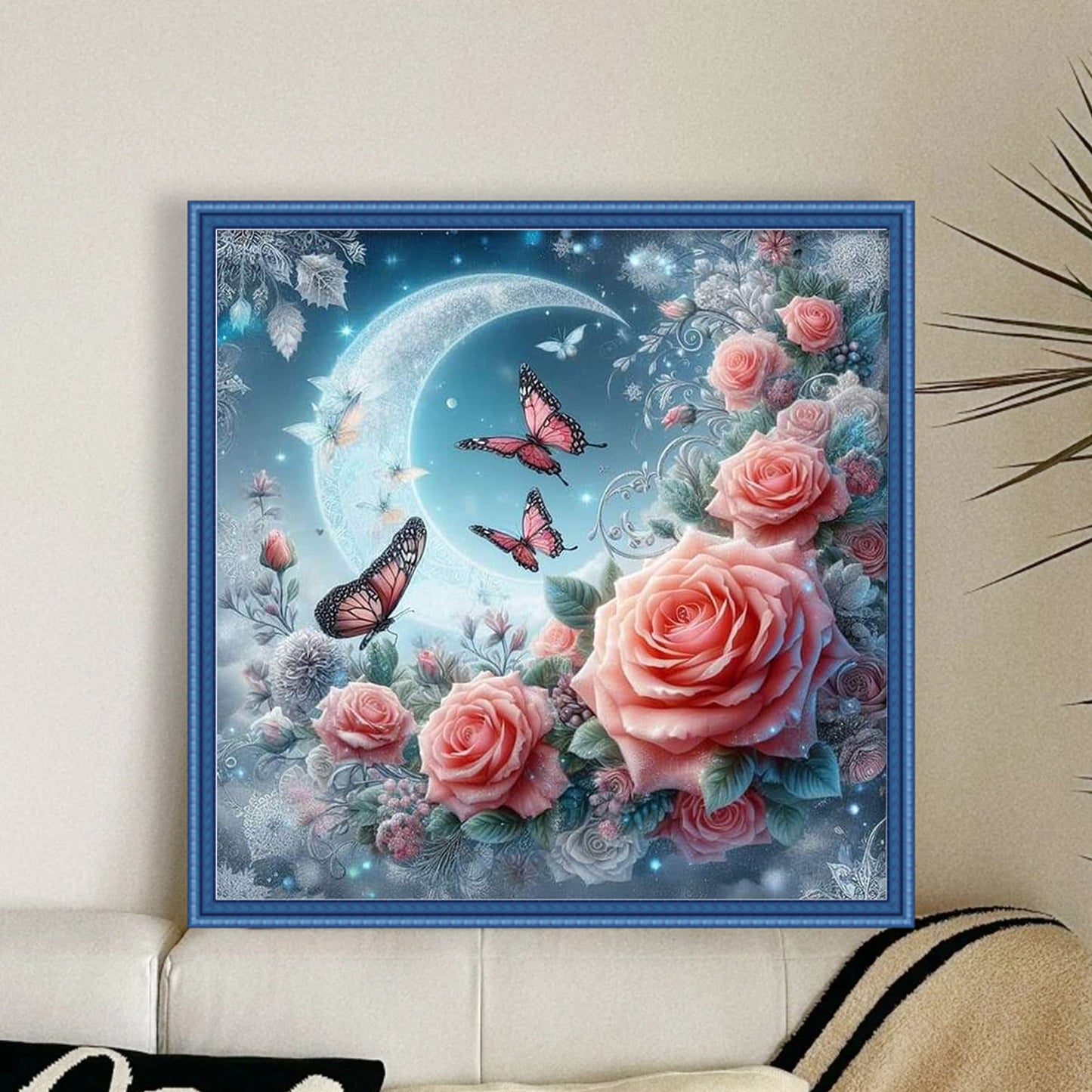 Rose And Butterfly - Full 11CT Stamped Cross Stitch 40x40CM - Huacan