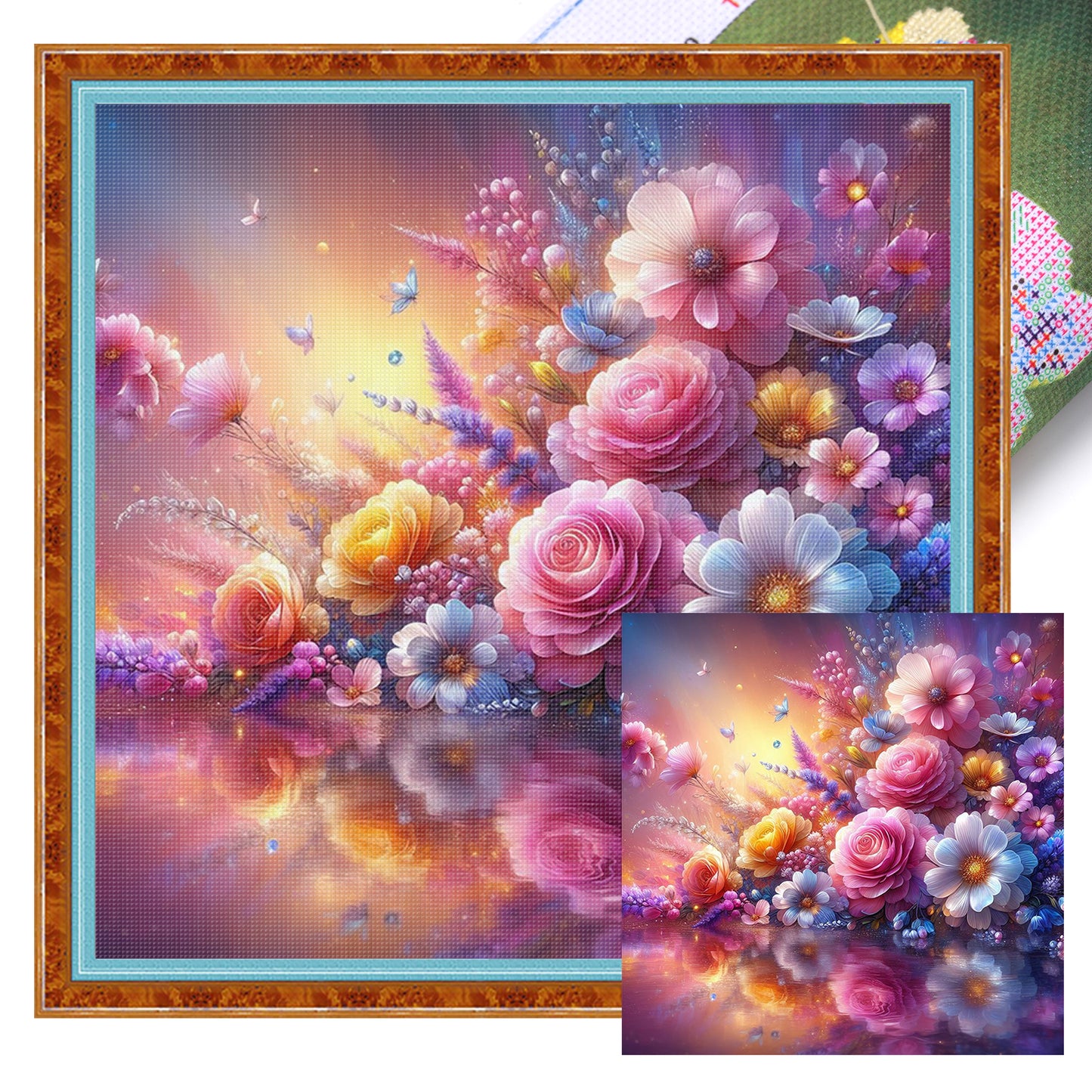 Rose And Butterfly - Full 11CT Stamped Cross Stitch 40x40CM - Huacan