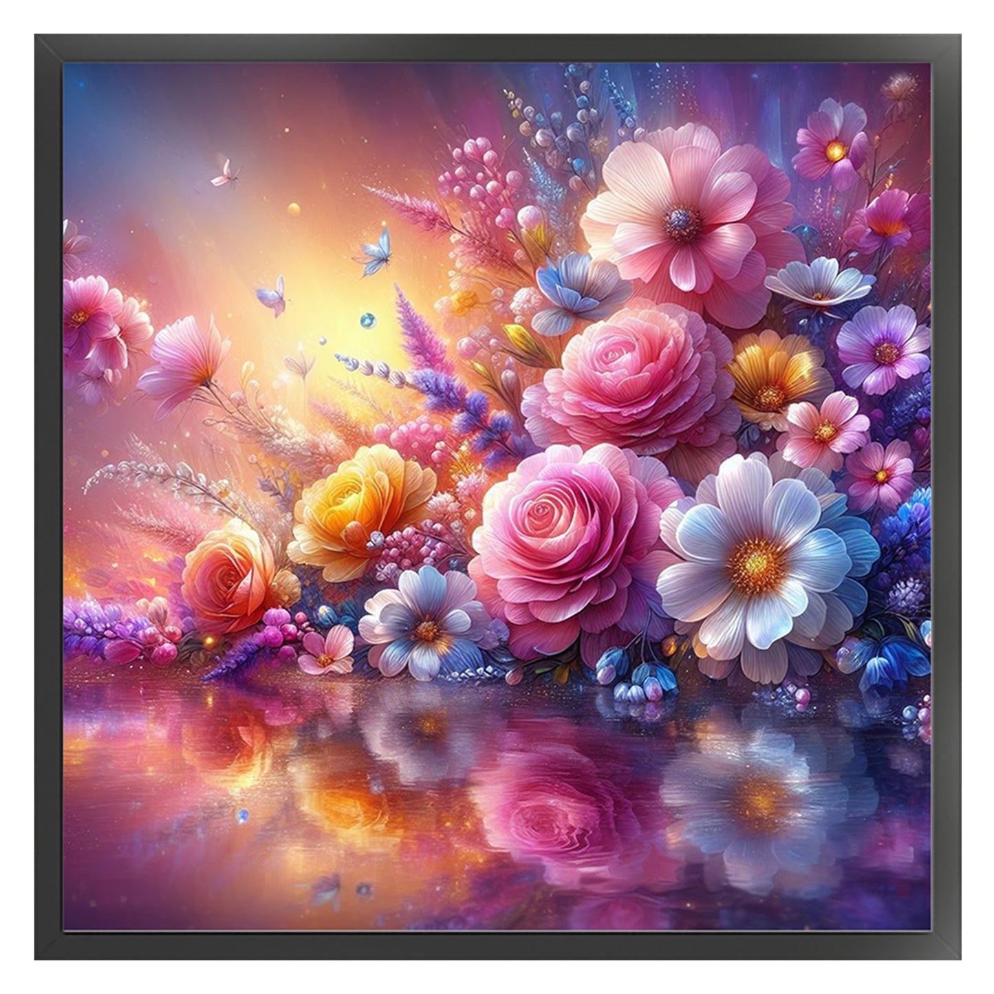 Rose And Butterfly - Full 11CT Stamped Cross Stitch 40x40CM - Huacan