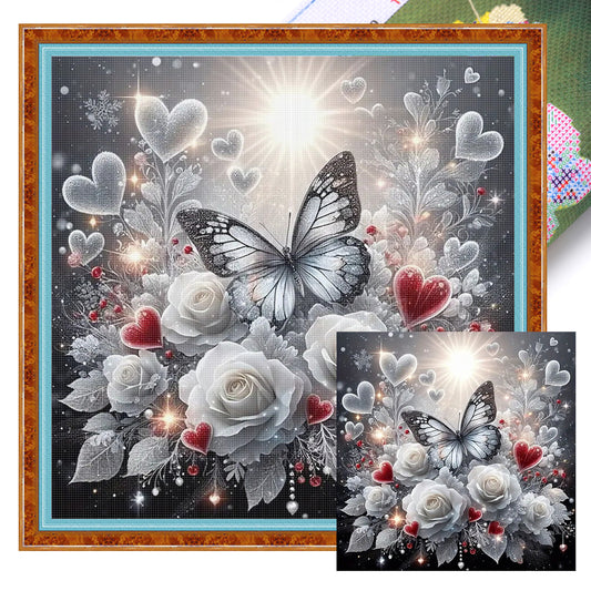 Rose And Butterfly - Full 11CT Stamped Cross Stitch 40x40CM - Huacan
