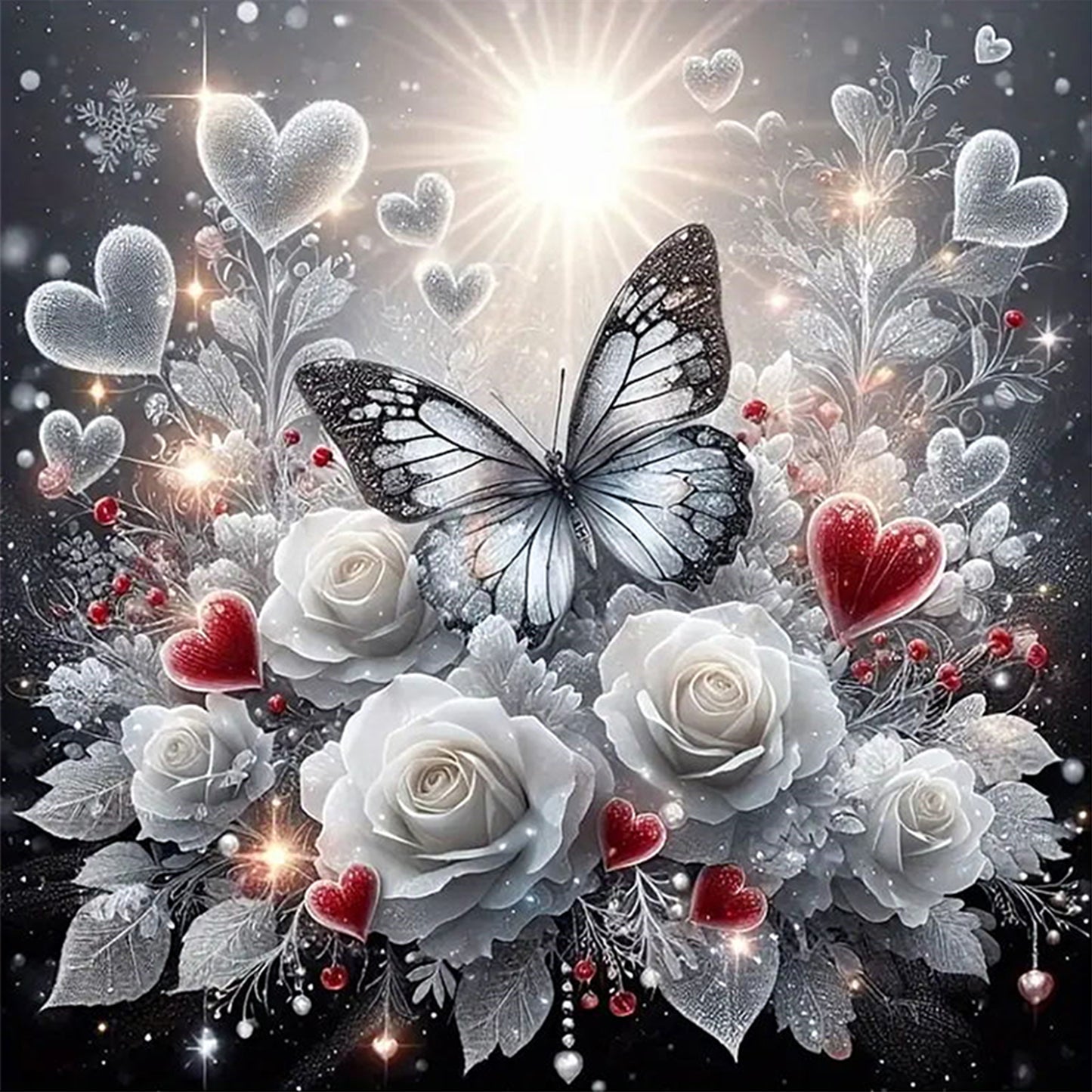 Rose And Butterfly - Full 11CT Stamped Cross Stitch 40x40CM - Huacan