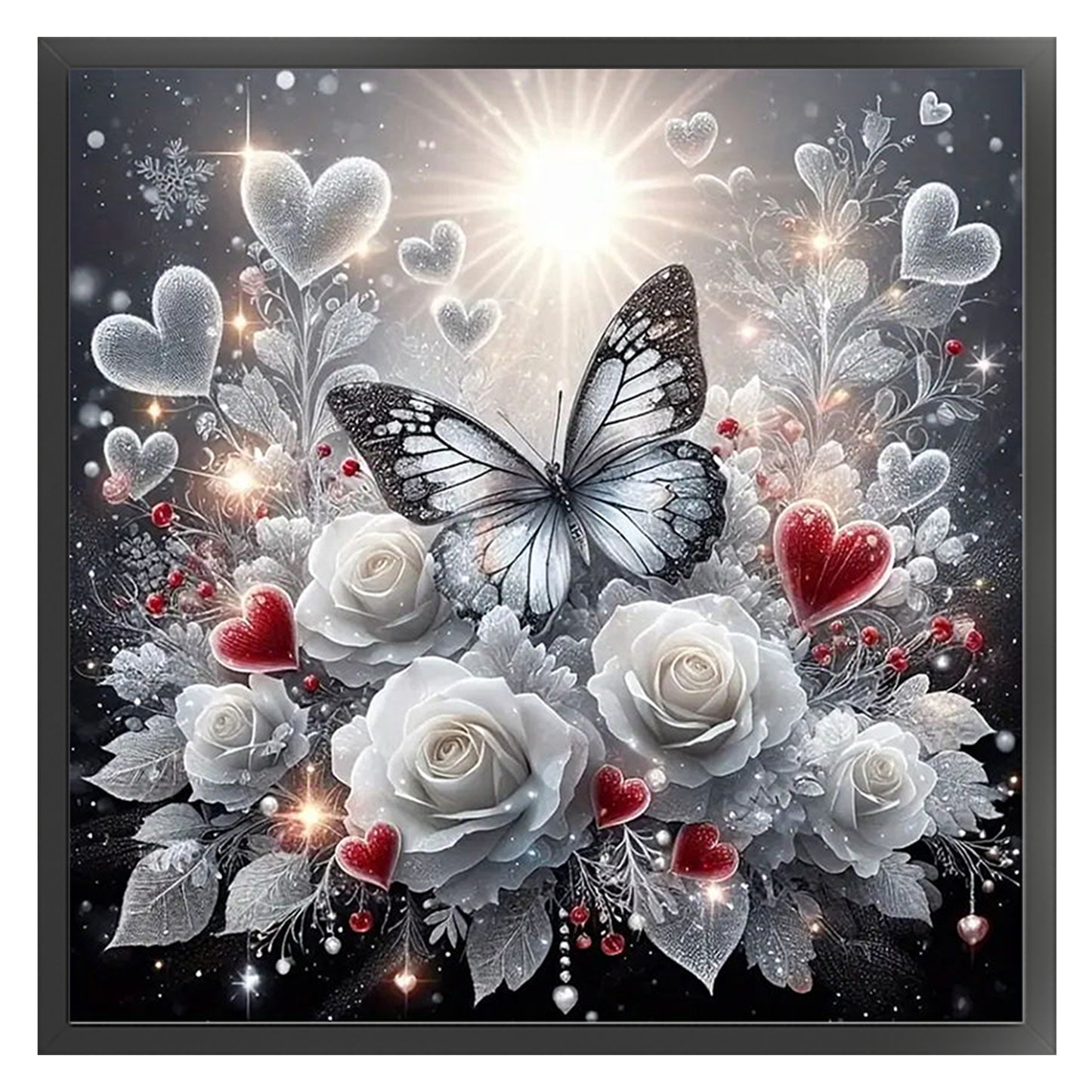 Rose And Butterfly - Full 11CT Stamped Cross Stitch 40x40CM - Huacan