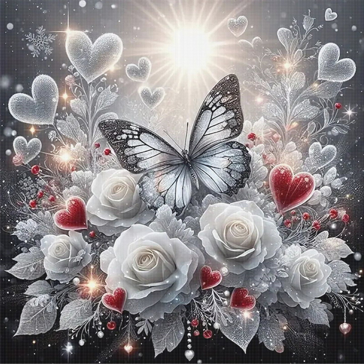 Rose And Butterfly - Full 11CT Stamped Cross Stitch 40x40CM - Huacan